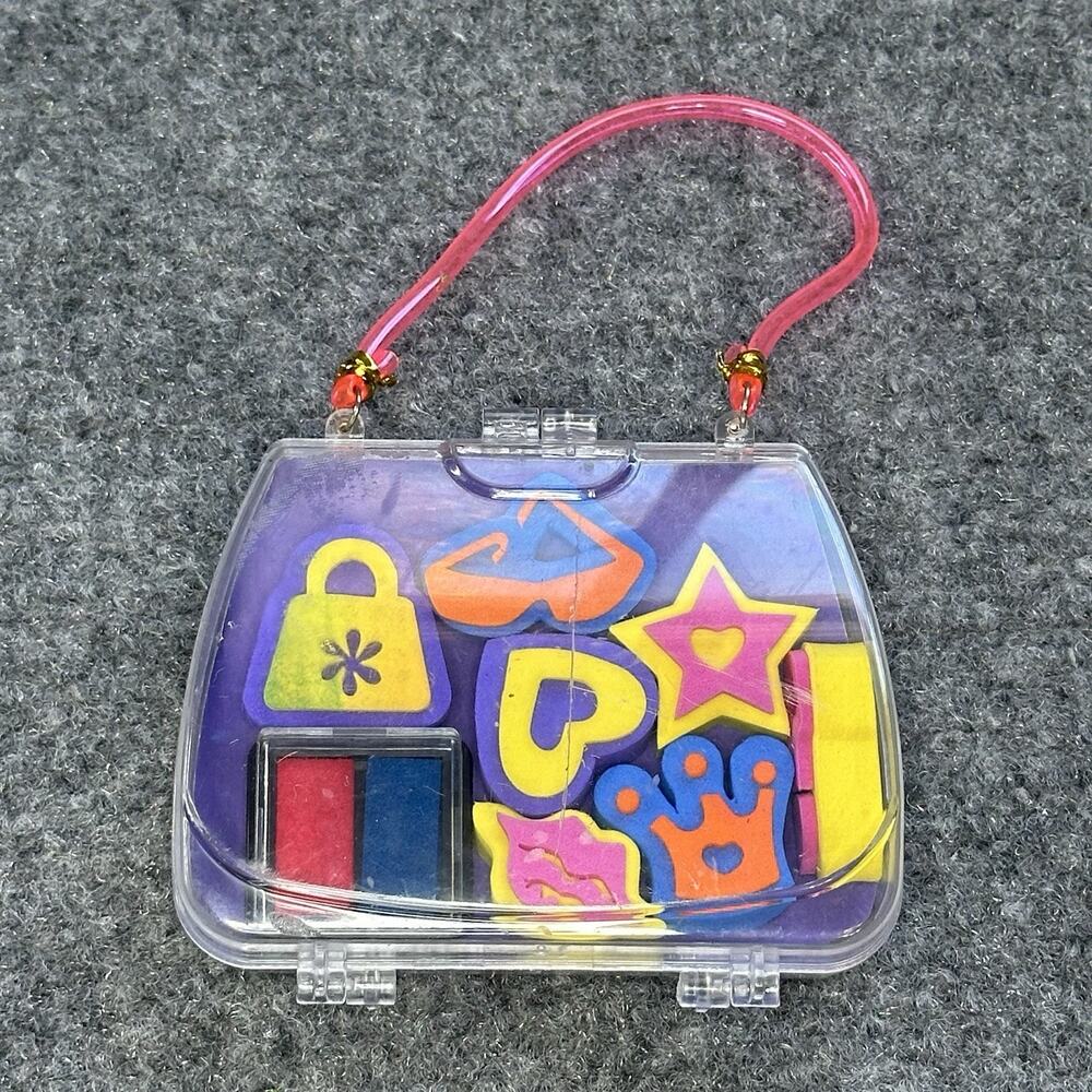 Princess Stamp Set in Purse Container 7 Stamps Ink Pad Pen Blue/Red Children’s
